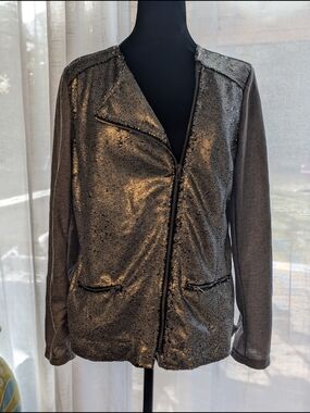 NWT. Kaktus Metallic Silver Sequin Bomber Jacket. Size L.